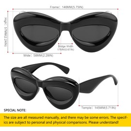 SHEEN KELLY Vintage Oval Sunglasses for Women Men Ninja Turtle Lips Glasses Elliptical Tide Current Party Eyewear, 1