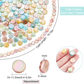 SUNNYCLUE 1 Box About 136Pcs 4 Colors Flat Round Shell Bead Colorful Natural Freshwater Disc Coin Charms AB Plated Ocean Beach Hawaii Style for Jewelry Making DIY Earrings Necklaces Crafts