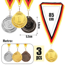 GEBETTER Pack of 3 Winners Medals Numbers Gold Silver Bronze Medal Metal for Children Winner Medals Party Sports Day Toy Prizes Competition Awards Party Bags