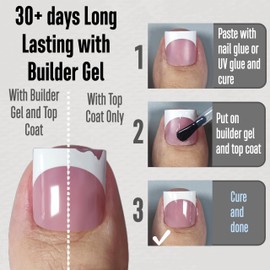 MUTIOVO French Tip Toe Nail Tips Press on, Sharp Square Pre-Designed Soft Gel False Toenail Extension, BERRY PINK Pre-applied Tip Primer & Base Coat, Full Cover Acrylic for DIY x 15 Sizes 240 pcs