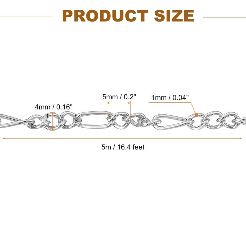 sourcing map 16.4Feet Aluminum Link Chain, Link Cable Chain Twist