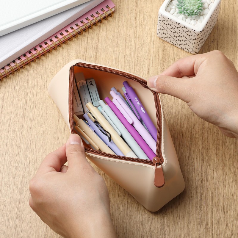 Mr. Pen- Silicone Pencil Case Pouch, Warm Beige, Aesthetic Triangular