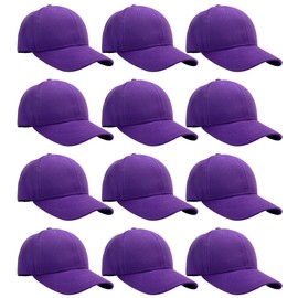 Wholesale Bulk Lot 12-Pack Baseball Cap Adjustable Size Plain Blank Solid Color (12-Pack Purple)