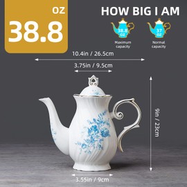 Agyiuns tea pot ceramic, Porcelain teapot with lid, 38.8 Oz for Tea, Milk, Coffee, Flower tea(Blue)