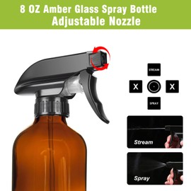 HAOERMEI 8OZ Amber Glass Spray Bottles - 2 Pack - Empty Refillable Bottle for Essential Oils, Plants, Cleaning Solutions, Hair Mister - Durable Nozzle w/Fine Mist and Stream Setting