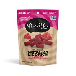 Darrell Lea Soft Australian Licorice, Non-GMO, No Palm Oil, Plant Based, No High Fructose Corn Syrup, Soft & Chewy Licorice Candy, Made in Australia, Raspberry (7 Ounce (Pack of 1))