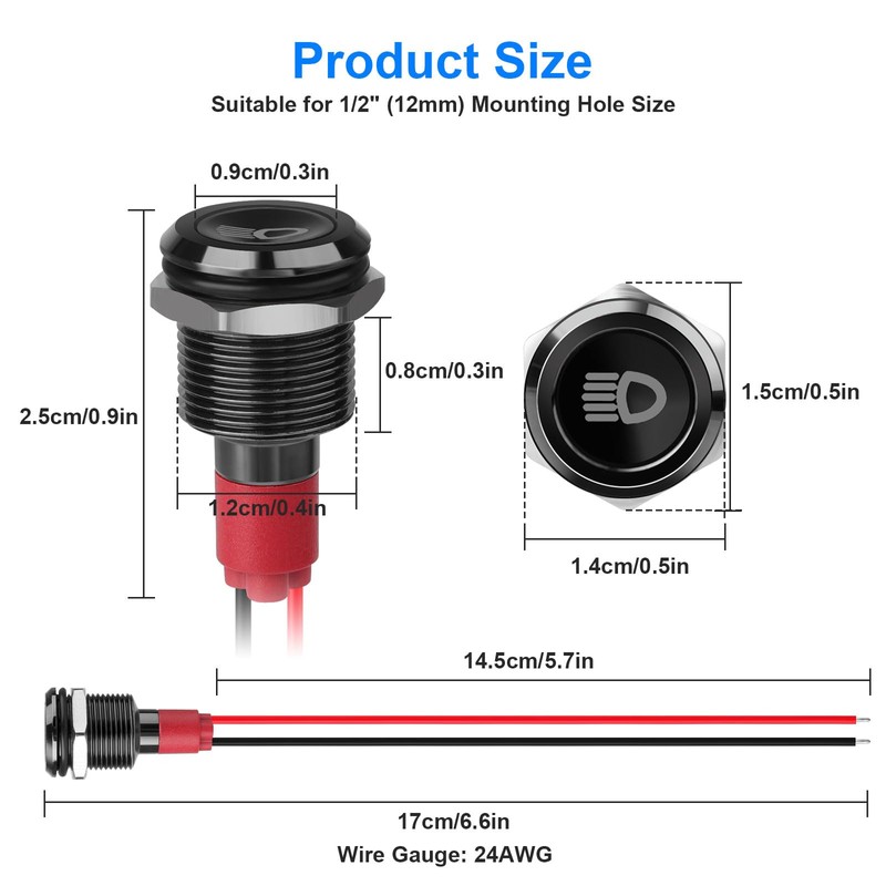 Linkstyle 8Pcs 1/2" 12V LED Indicator Light, Waterproof Metal Pilot