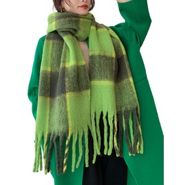 Wander Agio Winter Women Warm Scarf Long Shawl Large Scarves Cold Weather Thick Blanket Scarfs Colorful Plaid Green Dark Grey 14