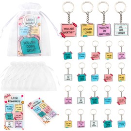 Serencatcher Note To Self Inspirational Party Favors - 24 Sets Little Reminders Keychains(6 Designs) Inspirational Cards Organza Bags for Class Rewards Gifts Employee Appreciation Coworker Staff