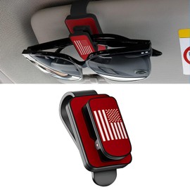 ongfuwu Sunglasses Holder for Car Sun Visor, Metal US Flag Auto Visor Eyeglasses Hanger Mount, Multi-Function Vehicle Ticket Card Clip Organizer for Different Size Eyeglasses (Black+Red)