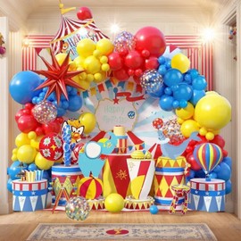 Kuci Big Top Party Balloons - Circus Tent & Animal Print Latex Balloons (110 Pack) for Carnival Birthday Decorations, Baby Showers(Circus Theme)