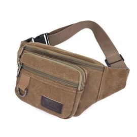 Unisex Canvas Fanny Pack Casual Crossbody Wallet Waist Bag Bum Bag for Sports Festival Workout Morning Jogging Running (Brown)