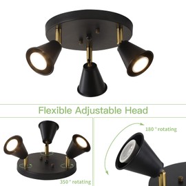 YILYNN Industrial Flush Mount Ceiling Light, 3-Light LED Ceiling Spot Track Lighting,Indoor Adjustable Kitchen Ceiling Light for Living Room, Dining Room,Bedroom,Hallway，Black,Gu10 Bulbs Included
