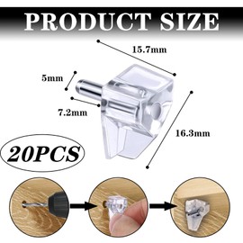20 Pcs Shelf Pins,Clear Plastic Shelf Support Pegs,Thickened Shelf Supports,Replacement Peg Cabinet Supports Pins for Cabinet Furniture Closet Bookcase,Cupboard,Furniture,Wardrobe Shelves