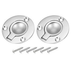 PATIKIL 2" Flush Pull Ring Handles, 2 Pcs 316 Stainless Steel Round Recessed Door Pull Hidden Boat Hatch Latch with Screw for Marine Yacht Furniture, Silver
