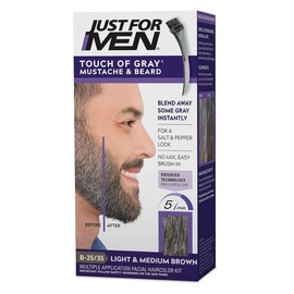 Touch of Gray Mustache & Beard, Beard Coloring  Gray Hair with Brush Included  Easy Application, Great  a Salt and Pepper Look - Dark Brown & Black, B-45/55, Pack of 1 - Color: Light-Medium Brown, Size: 1 Count (Pack of 1)