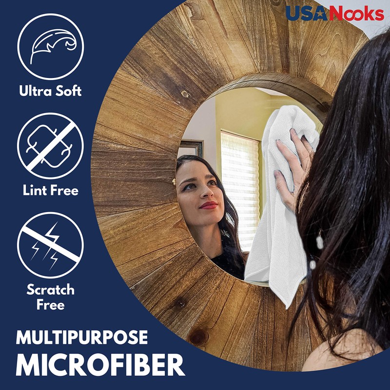 USANOOKS Microfiber Cleaning Cloth - White - 12Pcs (12.5x12.5 inch)