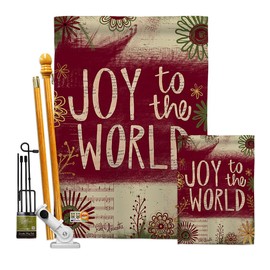 Joy to the World Garden House Flags Kit Wintertime Winter Wonderland Snowflake Snowman Ice Skate Season Snow Small Decorative Gift Yard Banner Made In USA 28 X 40