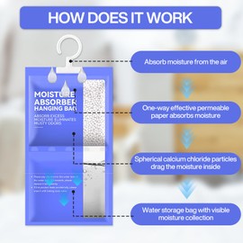 RDDAIPE Dehumidifier Cabinet 8 Pieces x 100 g (800 g), Hanging Dehumidifier Cabinet, Wardrobe Moisture Absorber, Anti-Mould Deodorising for Cellars, Bedrooms, Washrooms