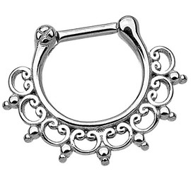 Piersando Piercing Hinge Clicker Ring Tribal Spikes Tips with Hearts Ornament Vintage Septum for Tragus Helix Ear Nose Lip Chest Intimate, Stainless Steel, without stone