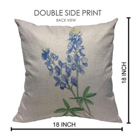 VERSUSWOLF VERSUSWOLF Throw Pillow Covers Blue Texas Watercolor Bluebonnet Cotton Linen Decorative Square Pillowcases Cushion Cover 18 X 18 Inch