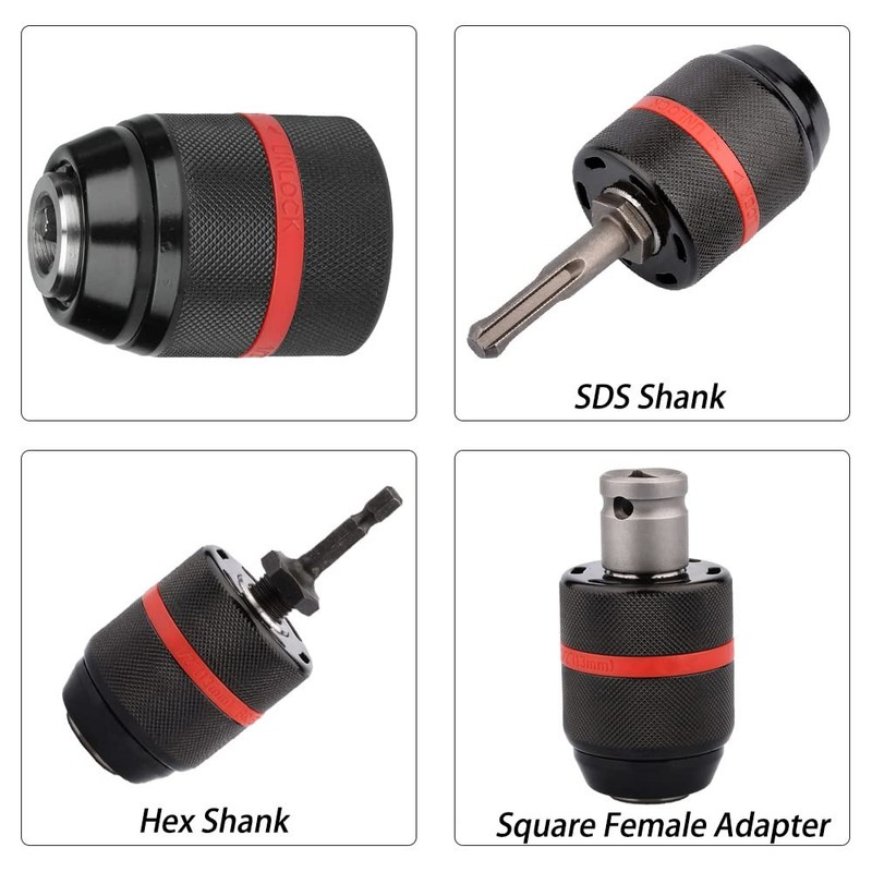 Saipor 1.5-13mm Quick Change Keyless Chuck Self-Tighten 1/2"-20UNF Thread Hand