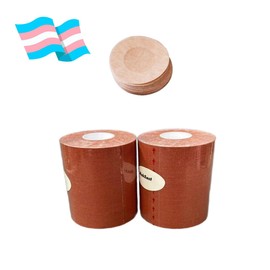 MakEast 2 Rolls Trans Tape for Transitioning Extra Wide Chest Binding Tape Latex Free FTM Chest Binder with Nipple Covers Ultra Sticky Waterproof & Flexible 3 in X 16.5 ft (Tan)