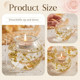 Reallnaive 8 Pcs Glass Clear Votive Floating Candle Holders with 8 Pcs Bright Pearl String Beads, Tealight Bowl Candle Holder for Dinning Room Party Tables Centerpiece Wedding Christmas Decor (Gold)
