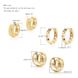 Krstudent 3 Pairs Gold Hoop Earrings Pack 18K Gold Plated Small Hypoallergenic Hoop Huggie Earrings Set for Women Girls