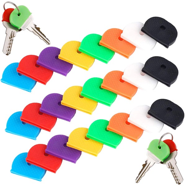 Key Caps Covers Key Cover Rubber Keycaps Key Colour Caps Flexible Key Covers Easy to Identify Door Keys 8 Colors 24 Pieces