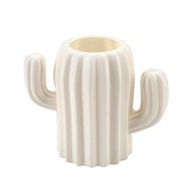 Pen Holder, Creative Cactus Shape Desk Organizer Makeup Brush Holder for Office Supplies Desk Dressing Table - White