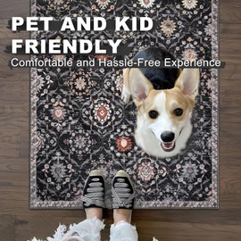 KILOCOCO 2x3 Small Area Rug, Moroccan Entryway Rugs Indoor Vintage Washable Rug Non-Slip Indoor Door Mat, Accent Print Faux Wool Throw Rug for Laundry Kitchen Bedroom Entrance, Charcoal/Multi