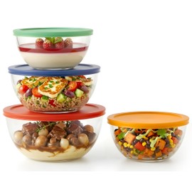 NutriChef 4‑Piece Glass Mixing Bowls with Lids – Premium Borosilicate Glass Bowl Set (1 QT‑3.7 QT) – Non‑Toxic Bowls with Airtight Lids for Mixing, Baking, Serving & Storage