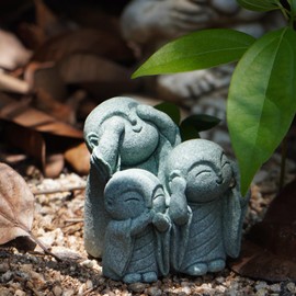 OwMell 3 Japanese Jizo Statue Stone Japanese Buddha Jizo Monk Statue Figurine Memorial Statue Aquarium Decoration Garden Outdoor Ornament 3" - No Evil