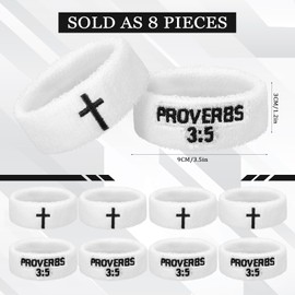 Zeyune 8 Pack Provers Bicep Bands Christian Arm Sweat Bands Armband Wristbands for Men Women Football Baseball Players Sports Activities Keep Hands Dry and Comfortable Machine Washable(White)