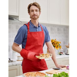 MIJOTEX Heat Resistant Silicone Oven Mitts Silicone Gloves- Set of 2 Extra Long Quilted Liner,1 Pair,11.8 inch(RED)