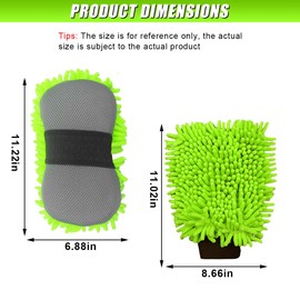 UHANBUT 2PCS Car Wash Mitt, Non-Scratch Chenille Microfiber Auto Cleaning Sponge, Double Sided & Highly Absorbent Automobile Washing Glove, Safe Cleaning Supply for Vehicle Washing and Detailing
