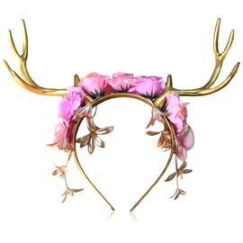 JeVenis Reindeer Antler Headband Gold Deer Headband Renaissance Elf Headpiece Fairy Headpieces Elf Head Jewelry Circlet Headpiece for Fantasy Party