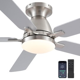 Ceiling Fans with Lights, 56" Flush Mount Ceiling Fan with Light and Remote/APP Control, Low Profile, Modern Ceiling Fan Reversible, Dimmable, Noiseless, Brushed Nickel for Bedroom
