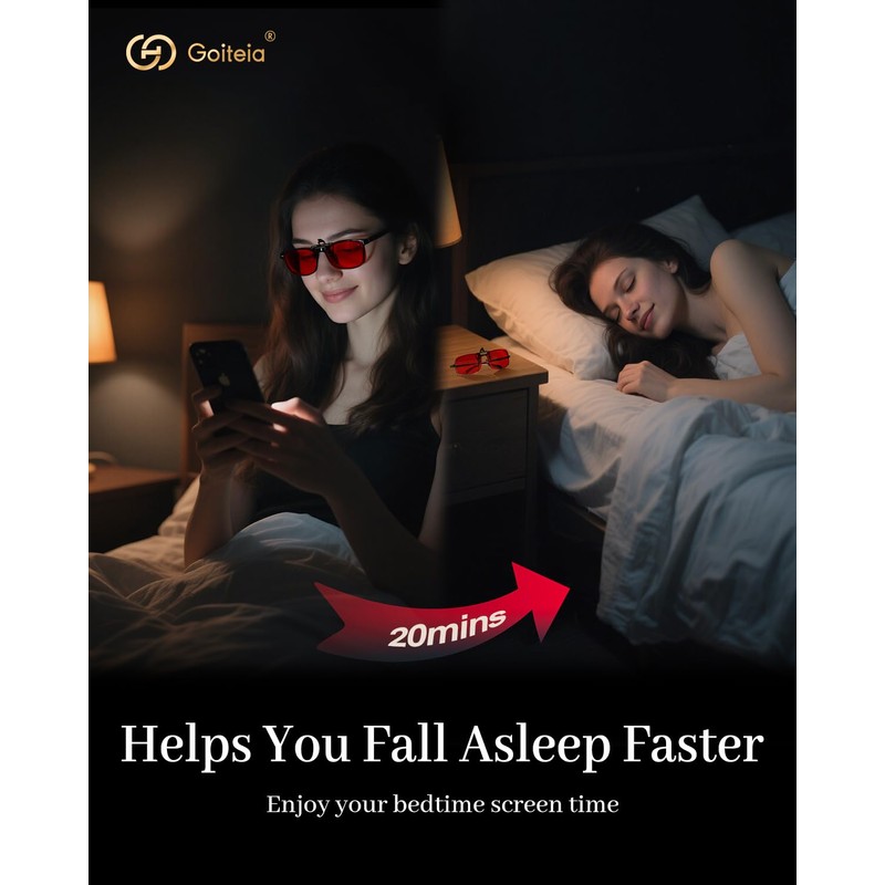 Goiteia Red Clip on Blue Light Blocking Glasses for Sleep-Block