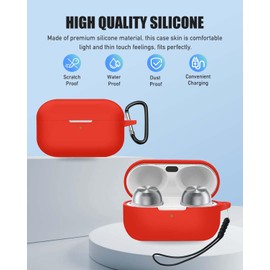 Case for Technics EAH-AZ100, Silicone Protective Cover for Technics EAH-AZ100,Full-Body Shockproof Cover with Scratch Protection, with Keychain & Lanyard and Cleaner Kit，Red