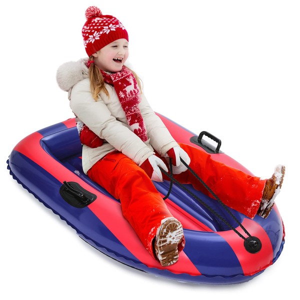 QPAU Inflatable Snow Sled, Heavy Duty Snow Tube with Reinforced Handles, Winter Toys Gifts Sleds for Kids Boys Girls, Toboggan for Outdoor Sledding