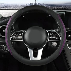 Car Steering Wheel Cover, Leather Steering Wheel Cover Purple Universal 14.5-15 Inch Microfiber Leather Anti-Slip Breathable Auto Steering Wheel Covers for Men Women (Black&Purple)