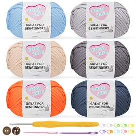 Crochet Yarn for Beginners 6x50g Chunky Wool, Thick Yarn for Crochet with 3.5mm Crochet Hook, Ideal for Amigurumi, Easy Cotton Yarn (Lack)