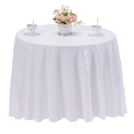 TCBESTO White Sequin Tablecloth Round 72" Glitter Round Table Cover Metallic Sequence Table Clothes for Birthday Party Baby Shower Wedding
