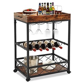 KnightCraft Bar Carts for The Home Wine Cart with Removable Tray, Small Bar Cart with Wine Rack & Glass Holder Mini Bars for Home, Mobile Bar Glass Bar Cart Mini Bar Liquor Cart Serving Cart