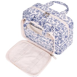 Narwey Full Size Toiletry Bag Large Makeup Bag Organizer Travel Cosmetic Bag for Women and Men (Little Grayish Blue Flower)