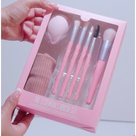 Essential Makeup Brush Set, 5 Pink Brushes with Applicator Sponges and Headband, Beauty Tools Kit