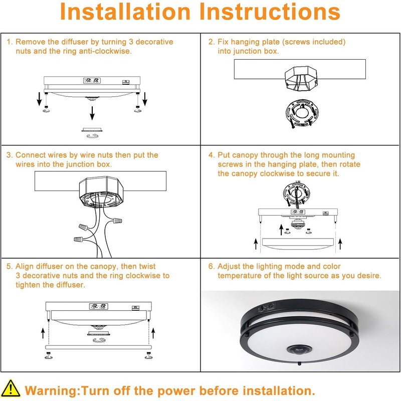 Slypadan Outdoor Motion Sensor Flush Mount LED Light, 12" Dusk
