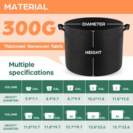 Jorvila 5 Pack 30 Gallon Thickened Grow Bags, Aeration Nonwoven Fabric Plant Pots with Durable Handles, Heavy Duty 300G Planter Pot for Tomato, Potato and Vegetable